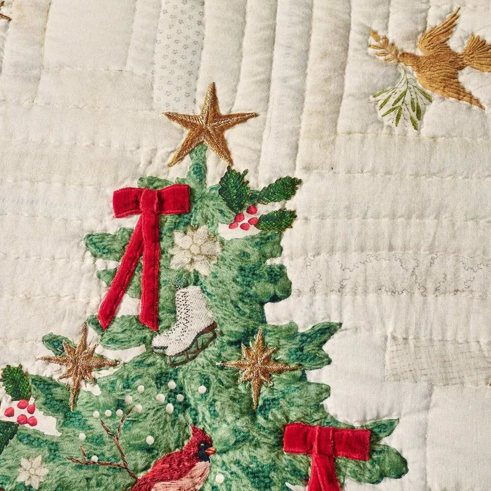 Pottery Barn Deck the Halls Christmas Tree Reversible Quilt Full Queen NWT